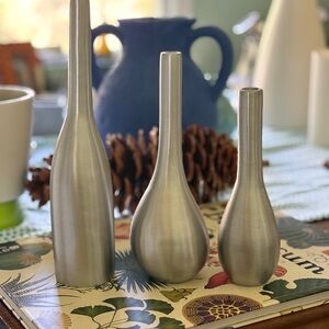 West Elm Brushed Silver Vase Trio